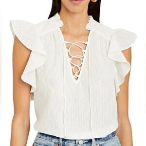 INTERMIX Florance Flutter Sleeve Blouse In White